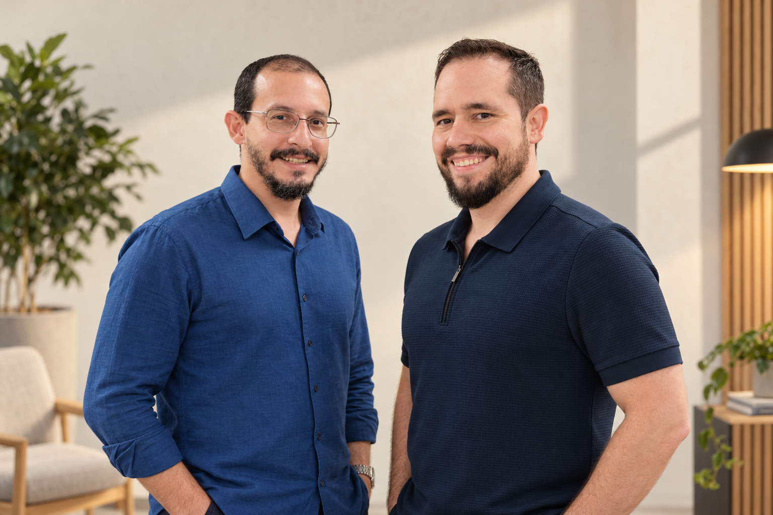 Henrique Oliveira à esquerda e Rafael Cruvinel à direita, em retrato editorial criado a partir da foto dos instrutores